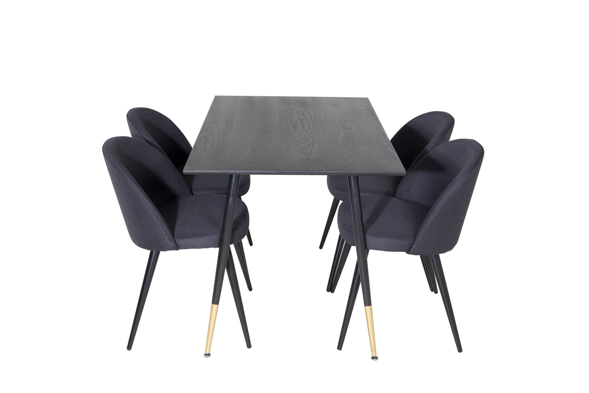 Dipp matbord svart faner 120 cm med 4 Velvet Dining Chiar svart tyg
