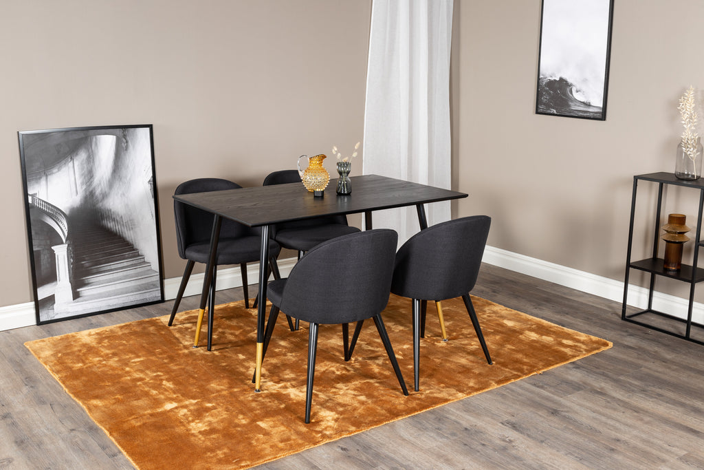 Dipp matbord svart faner 120 cm med 4 Velvet Dining Chiar svart tyg
