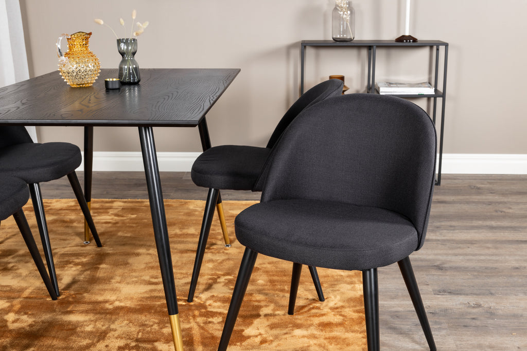 Dipp matbord svart faner 120 cm med 4 Velvet Dining Chiar svart tyg