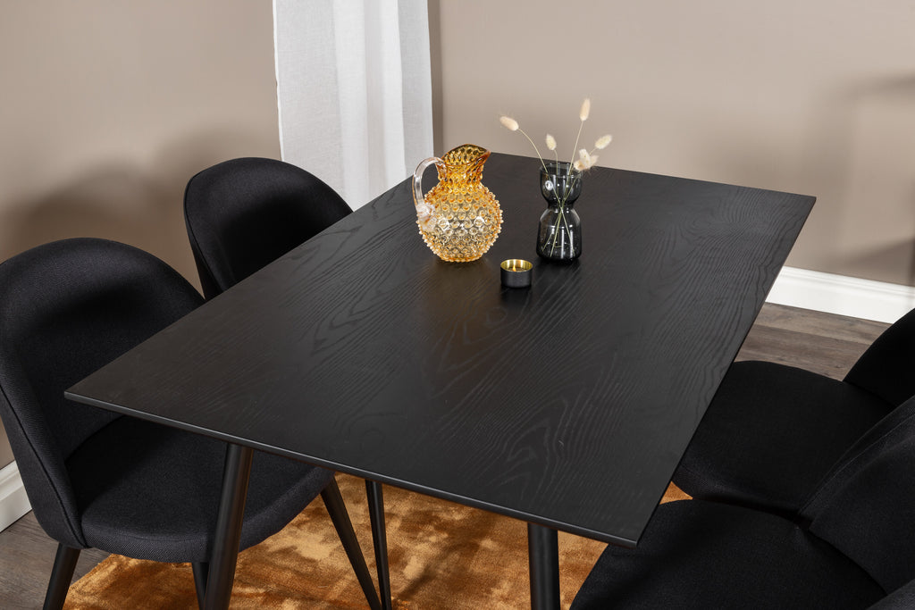 Dipp matbord svart faner 120 cm med 4 Velvet Dining Chiar svart tyg