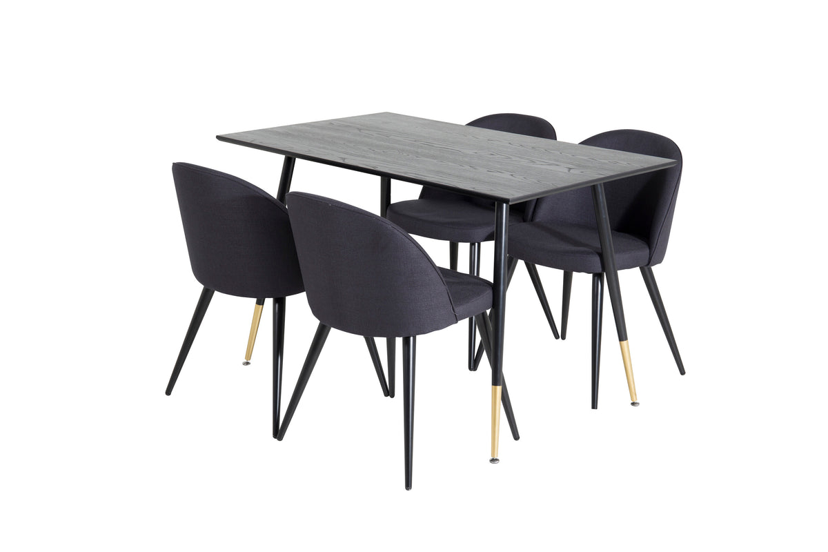Dipp matbord svart faner 120 cm med 4 Velvet Dining Chiar svart tyg