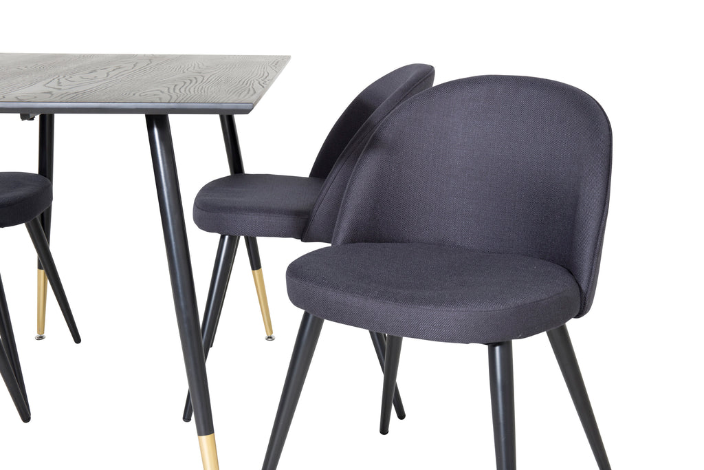 Dipp matbord svart faner 120 cm med 4 Velvet Dining Chiar svart tyg