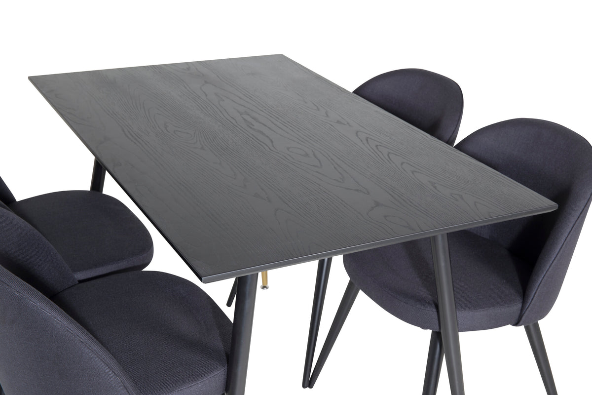 Dipp matbord svart faner 120 cm med 4 Velvet Dining Chiar svart tyg