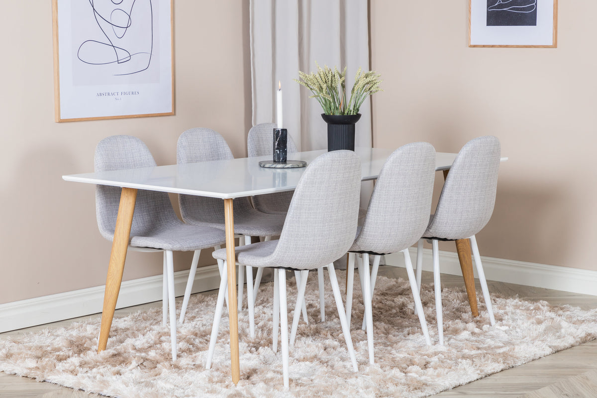 Polar matgrupp med 6 Polar-stolar 180x90x75 cm ekimitation, vit och ljusgrå