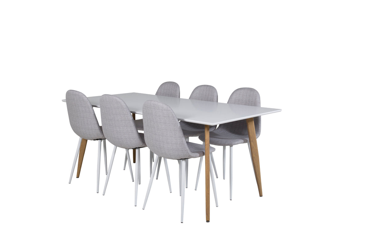 Polar matgrupp med 6 Polar-stolar 180x90x75 cm ekimitation, vit och ljusgrå