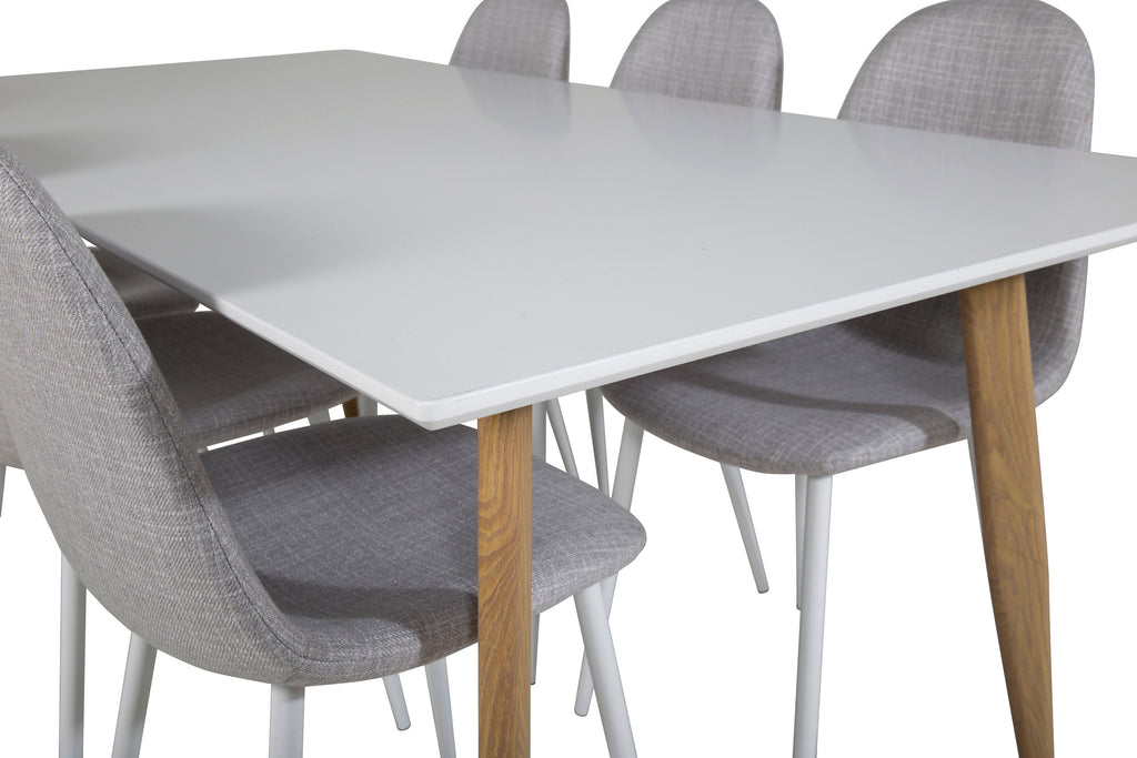Polar matgrupp med 6 Polar-stolar 180x90x75 cm ekimitation, vit och ljusgrå