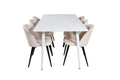 Polar matbord 180 cm vit topp/vita ben med 6 Velvet matstolar beige/svart