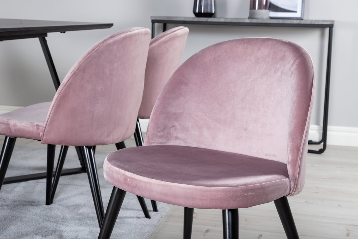 Marina matgrupp med 6 Velvet-stolar svart med rosa sammet