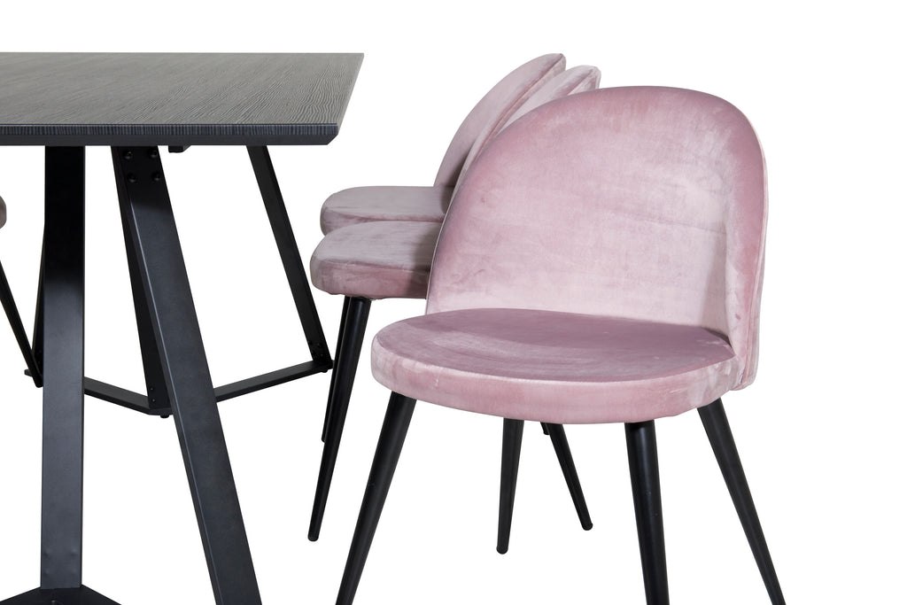 Marina matgrupp med 6 Velvet-stolar svart med rosa sammet