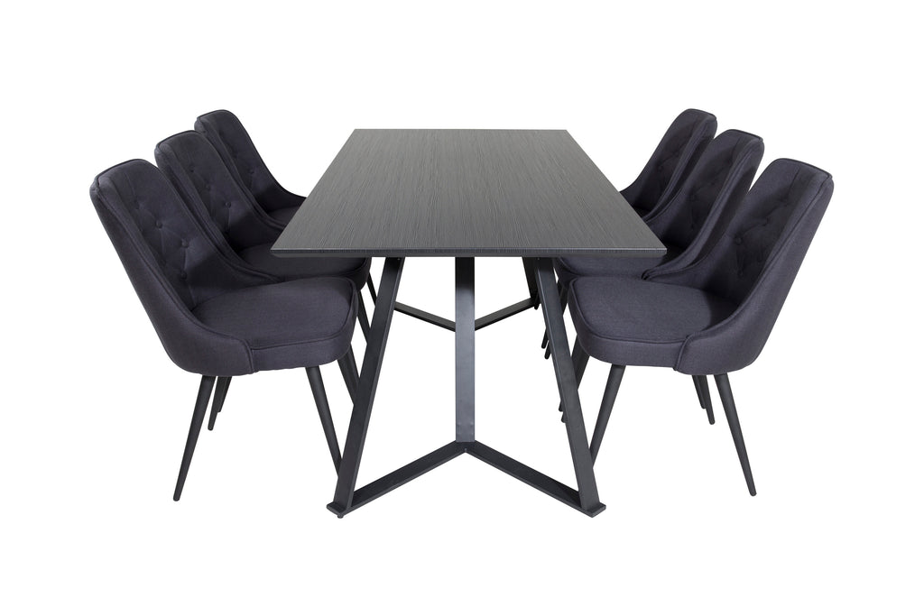 Marina matgrupp med 6 Velvet Deluxe-stolar svart med svart tyg