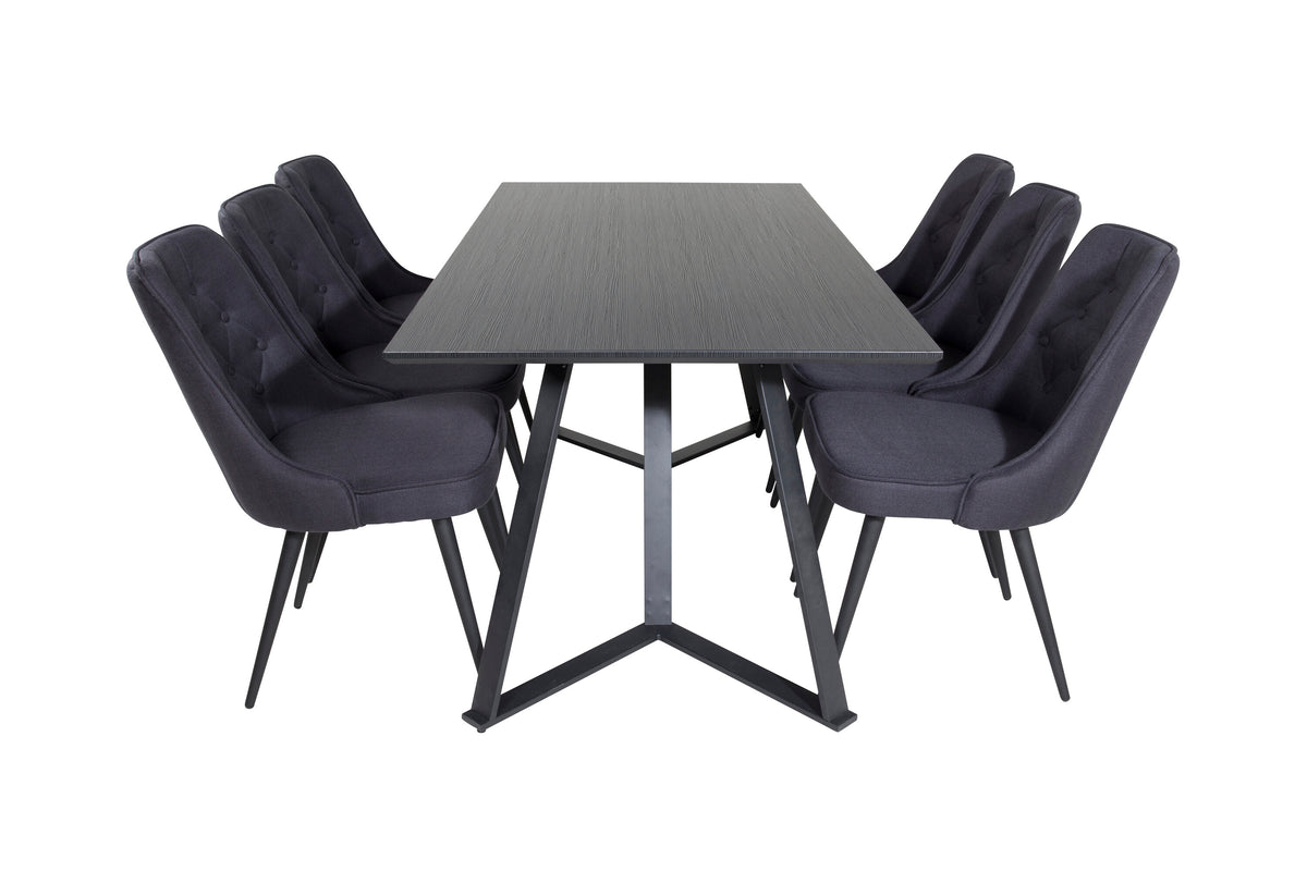 Marina matgrupp med 6 Velvet Deluxe-stolar svart med svart tyg