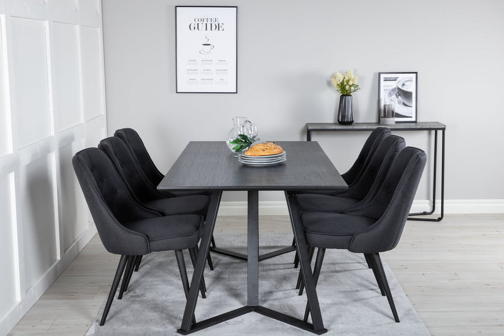 Marina matgrupp med 6 Velvet Deluxe-stolar svart med svart tyg