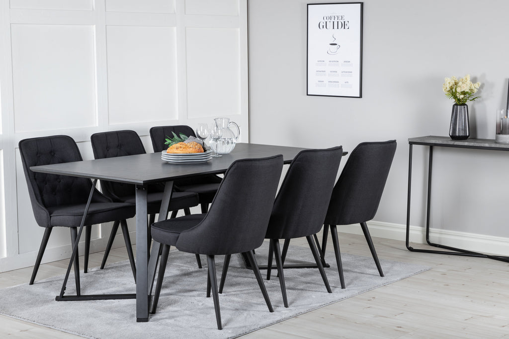 Marina matgrupp med 6 Velvet Deluxe-stolar svart med svart tyg