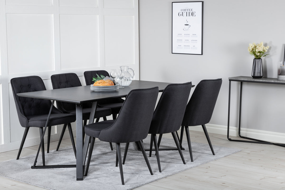 Marina matgrupp med 6 Velvet Deluxe-stolar svart med svart tyg