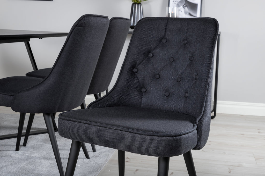 Marina matgrupp med 6 Velvet Deluxe-stolar svart med svart tyg