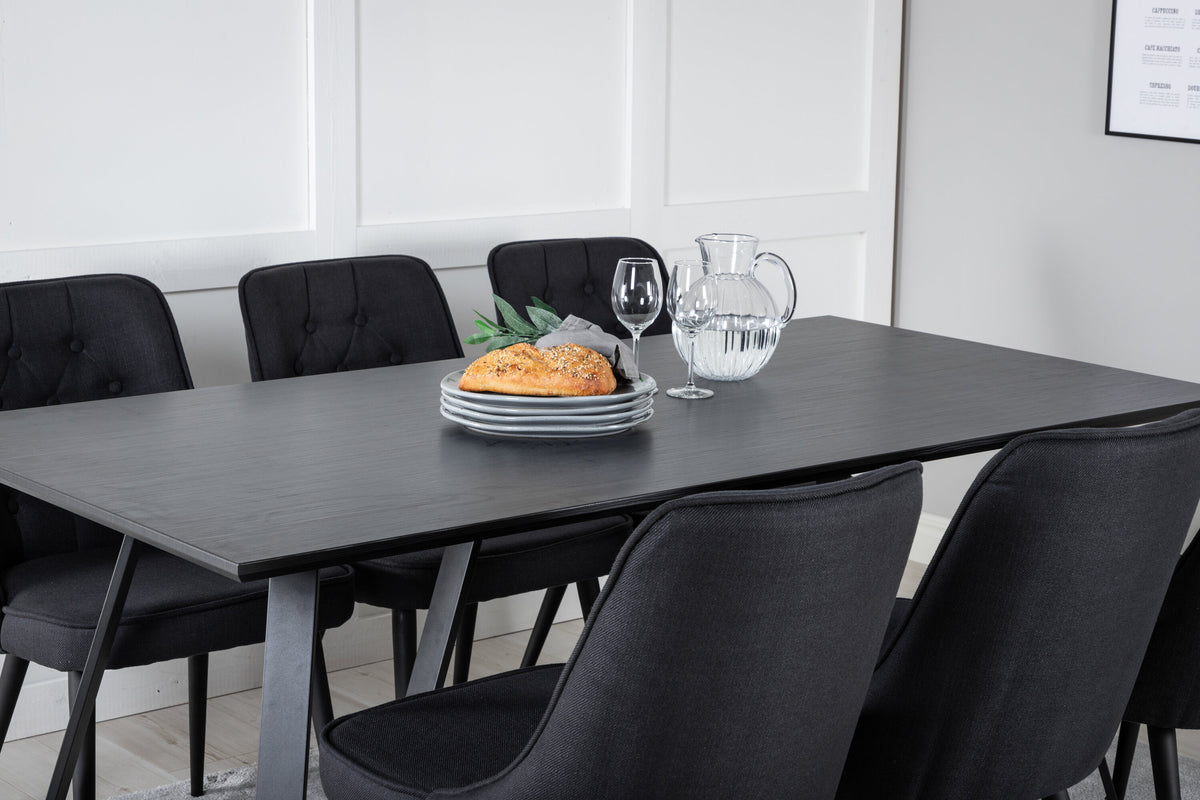 Marina matgrupp med 6 Velvet Deluxe-stolar svart med svart tyg
