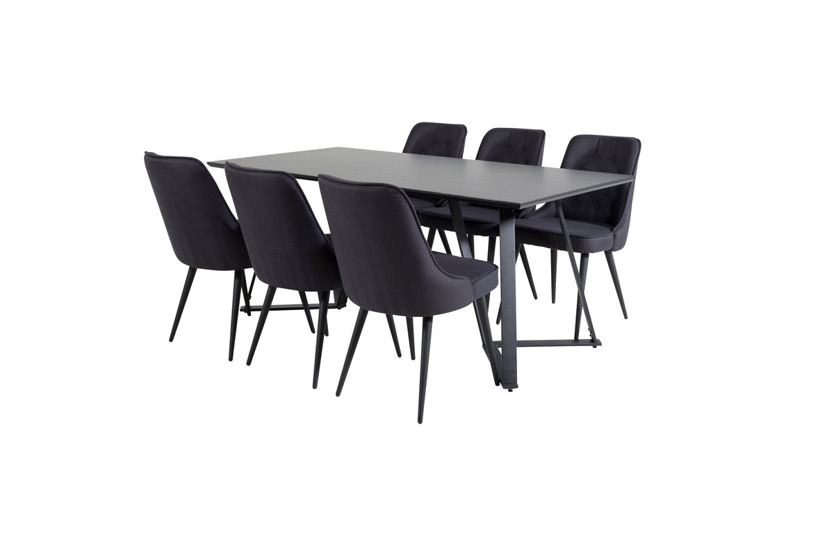 Marina matgrupp med 6 Velvet Deluxe-stolar svart med svart tyg
