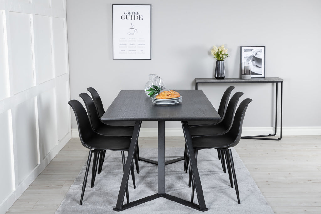 Marina matgrupp med 6 Polar-stolar svart med svart plast