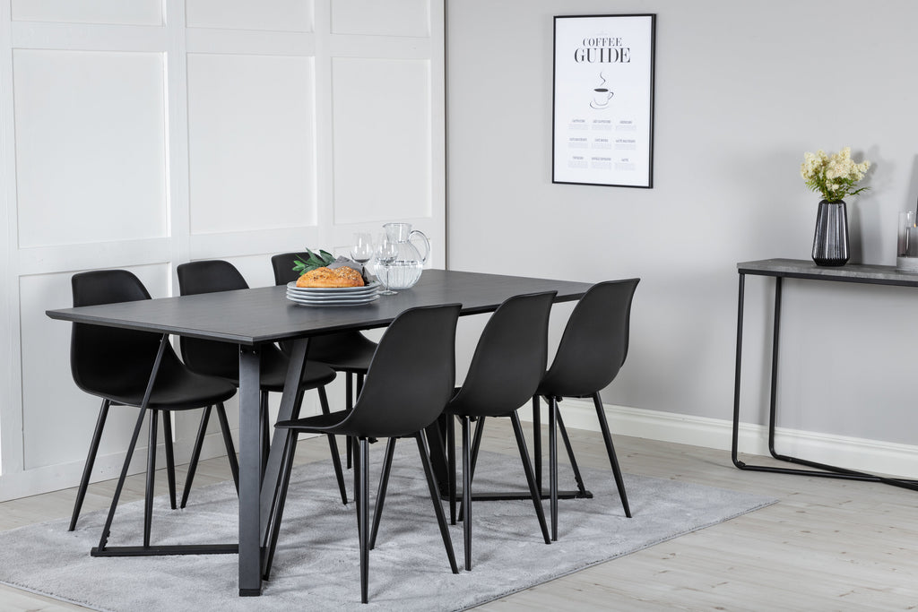 Marina matgrupp med 6 Polar-stolar svart med svart plast