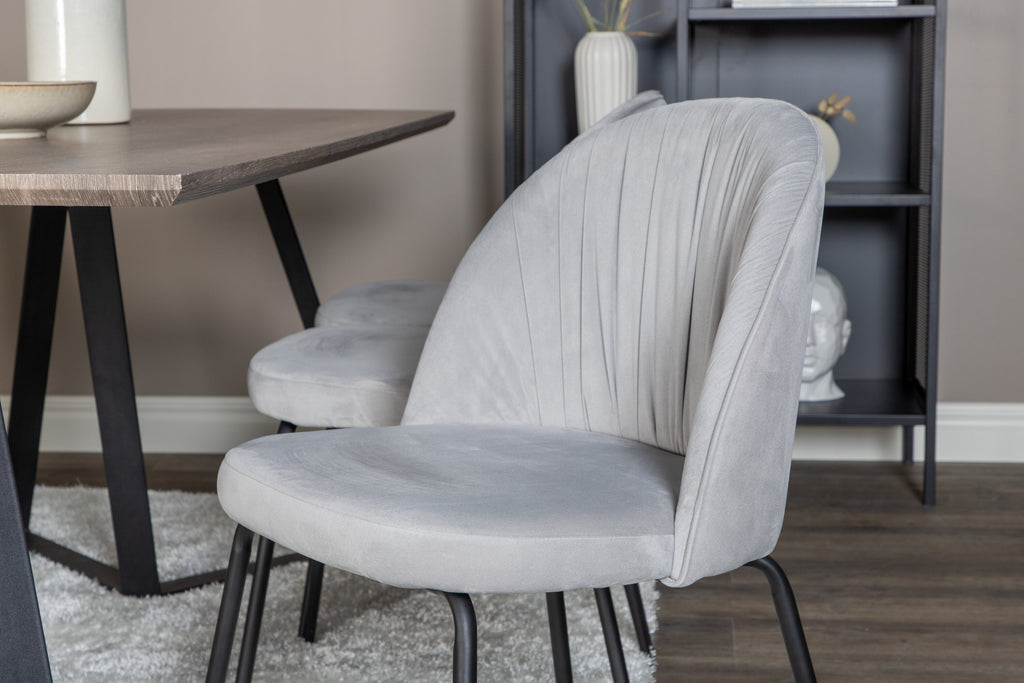 Marina matgrupp med 6 Wrinkles-stolar 180x90x75 cm grå/svart sammet