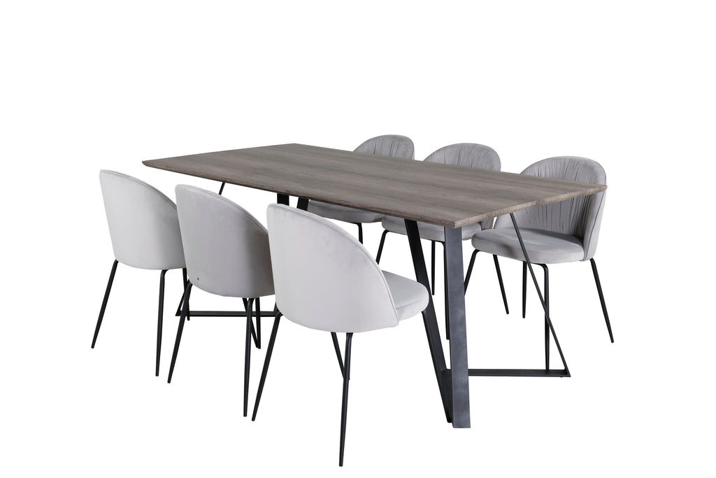 Marina matgrupp med 6 Wrinkles-stolar 180x90x75 cm grå/svart sammet