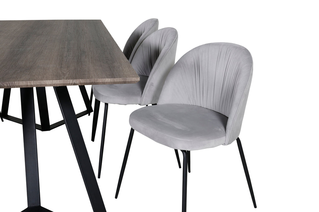 Marina matgrupp med 6 Wrinkles-stolar 180x90x75 cm grå/svart sammet