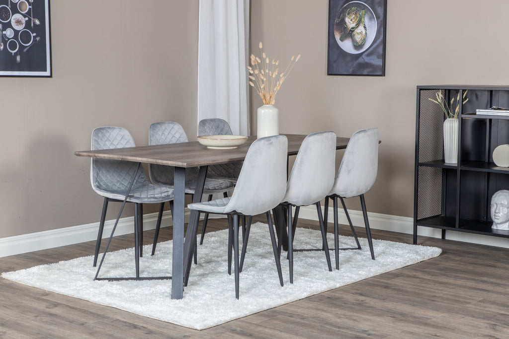 Marina matgrupp med 6 Polar Diamond-stolar 180x90x75 cm grå/svart sammet
