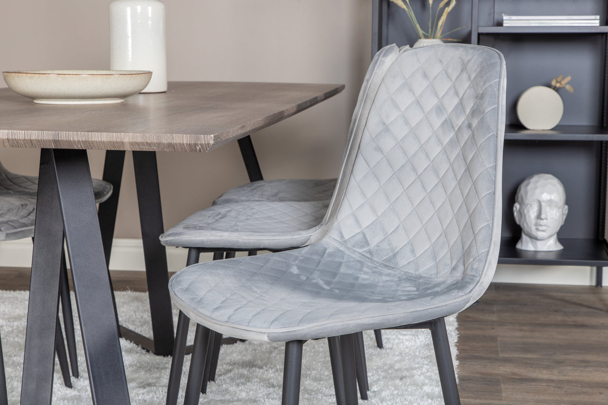 Marina matgrupp med 6 Polar Diamond-stolar 180x90x75 cm grå/svart sammet