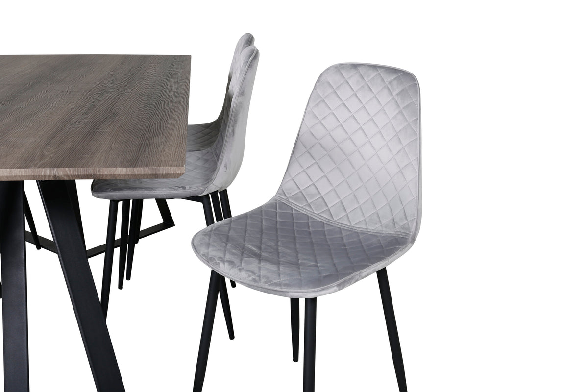 Marina matgrupp med 6 Polar Diamond-stolar 180x90x75 cm grå/svart sammet