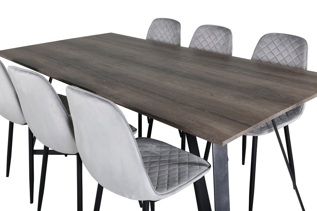 Marina matgrupp med 6 Polar Diamond-stolar 180x90x75 cm grå/svart sammet