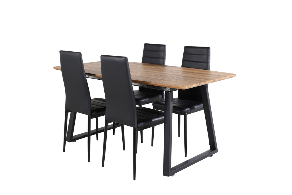 Inca matbord ek 160/200x85xH75 med 4 Slim High Back Dining Chair svart PU