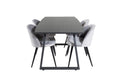 Inca utdragbart matbord svart med 4 Velvet Dining Chair ljusgrå