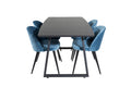 Inca utdragbart matbord svart med 4 Velvet Dining Chair blå