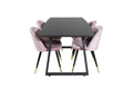 Inca utdragbart matbord svart med 4 Velvet Dining Chair Brass rosa
