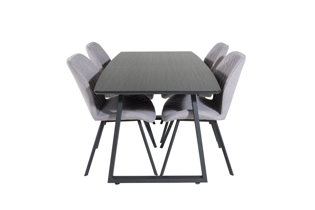 Inca utdragbart matbord svart med 4 Gemma Dining Chair grå tyg