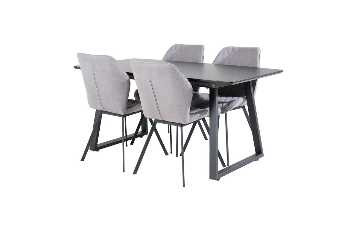 Inca utdragbart matbord svart med 4 Gemma Dining Chair grå tyg