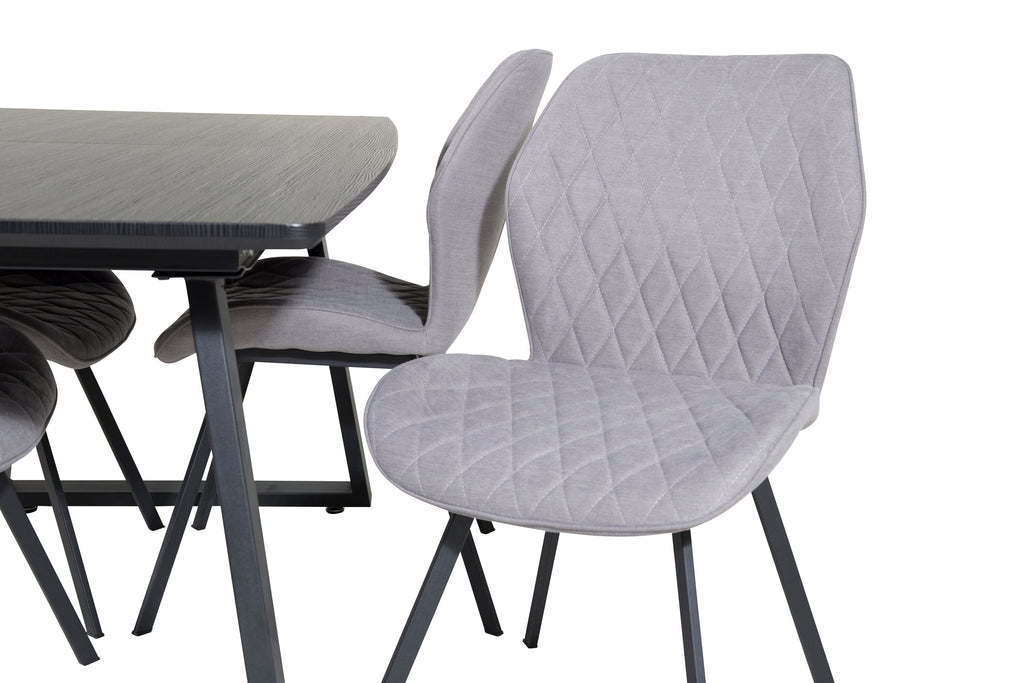 Inca utdragbart matbord svart med 4 Gemma Dining Chair grå tyg