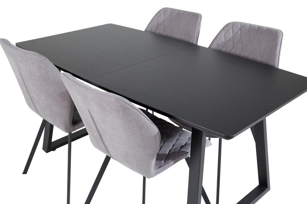 Inca utdragbart matbord svart med 4 Gemma Dining Chair grå tyg