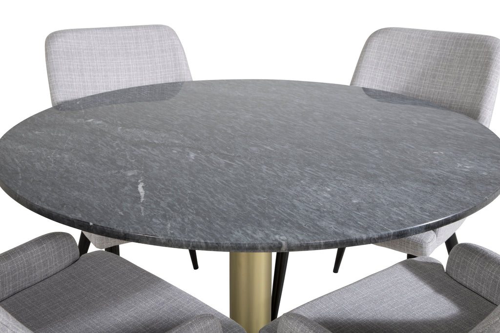 Estelle runt matbord svart Ø106 H75 med 4 Plaza Dining chair ljusgrå tyg