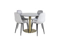 Estelle runt matbord svart Ø106 H75 med 4 Polar Diamond Dining Chair grå sammet