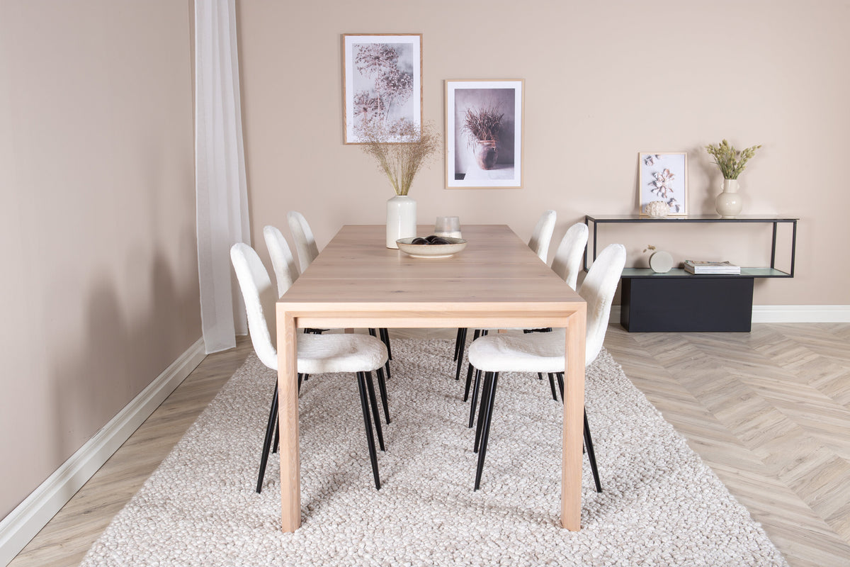 Slider matgrupp med Polar Fluff-stolar 170+40+40 cm vitlaserad