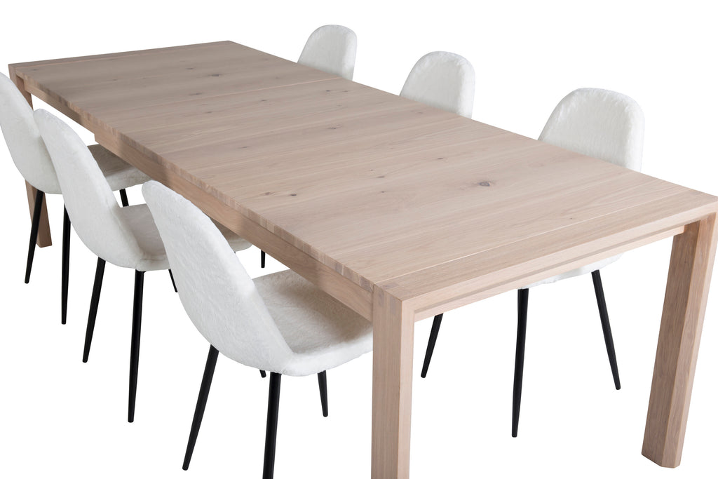 Slider matgrupp med Polar Fluff-stolar 170+40+40 cm vitlaserad