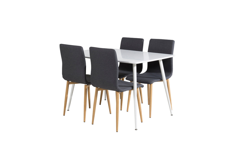 Polar matbord 120 cm vitt med vita ben med 4 Windu matstolar ekimitation mörkgrå