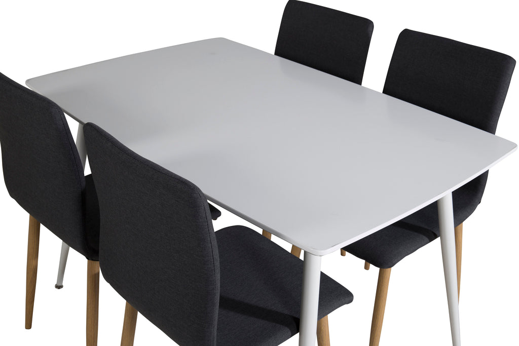 Polar matbord 120 cm vitt med vita ben med 4 Windu matstolar ekimitation mörkgrå