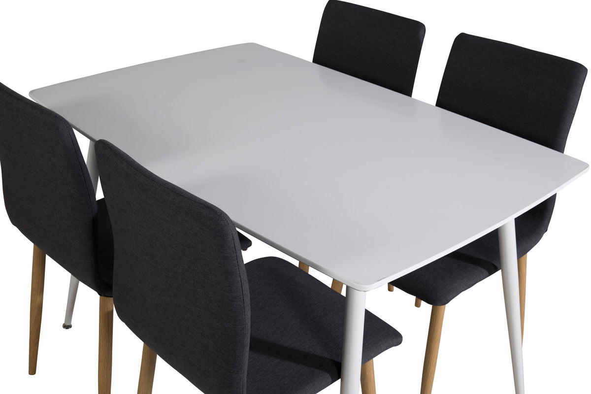 Polar matbord 120 cm vitt med vita ben med 4 Windu matstolar ekimitation mörkgrå