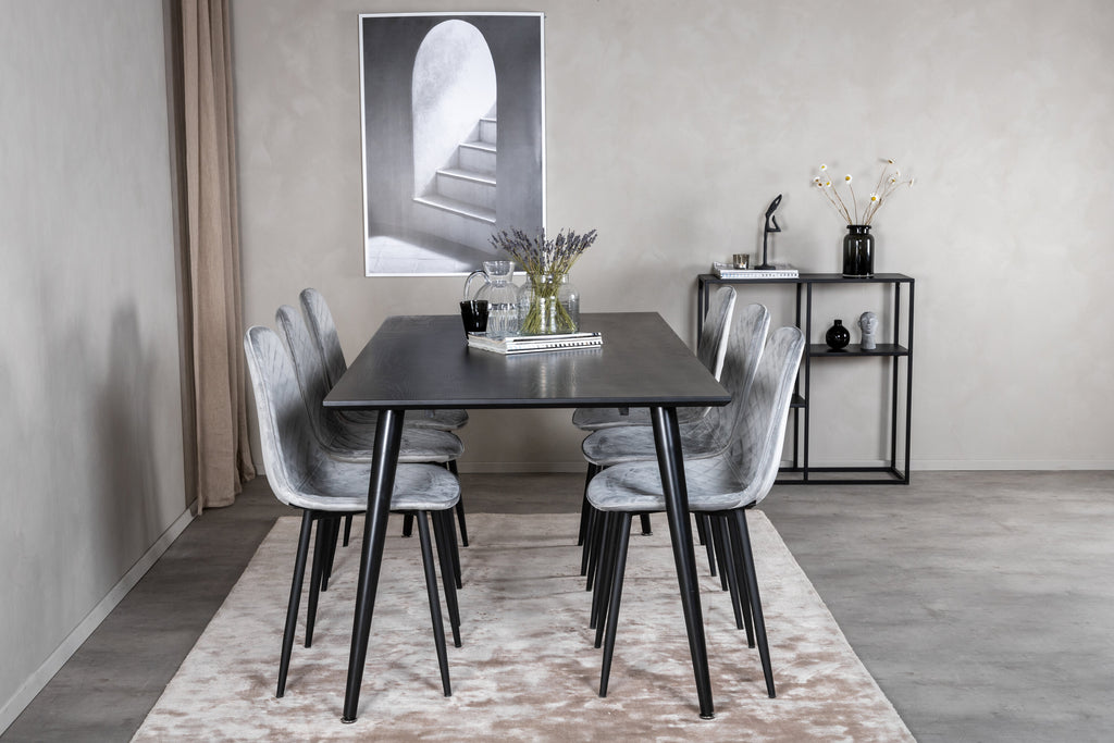 Dipp/Polar Diamond matgrupp 180x90 cm svart faner/grå sammet