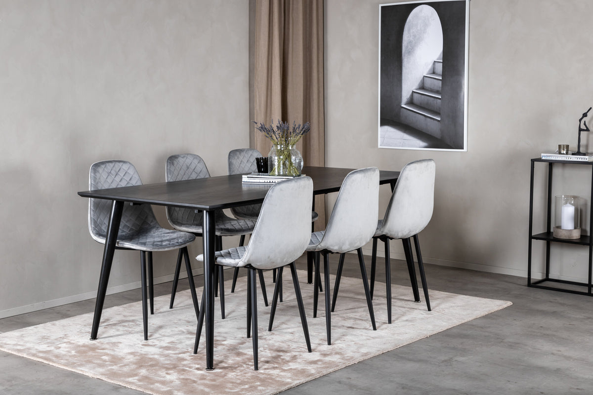 Dipp/Polar Diamond matgrupp 180x90 cm svart faner/grå sammet