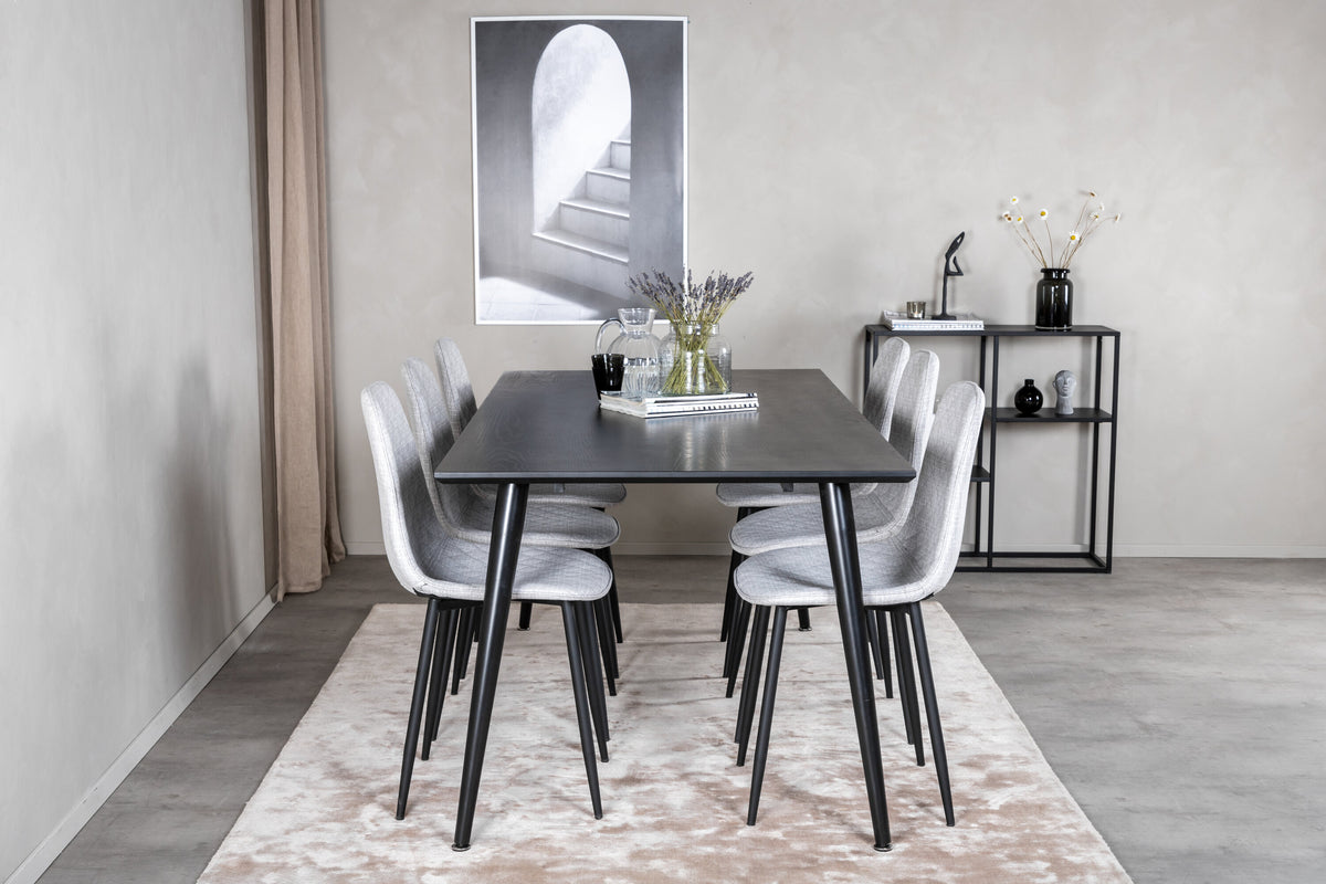 Dipp/Polar Diamond matgrupp 180x90 cm svart faner/grått tyg
