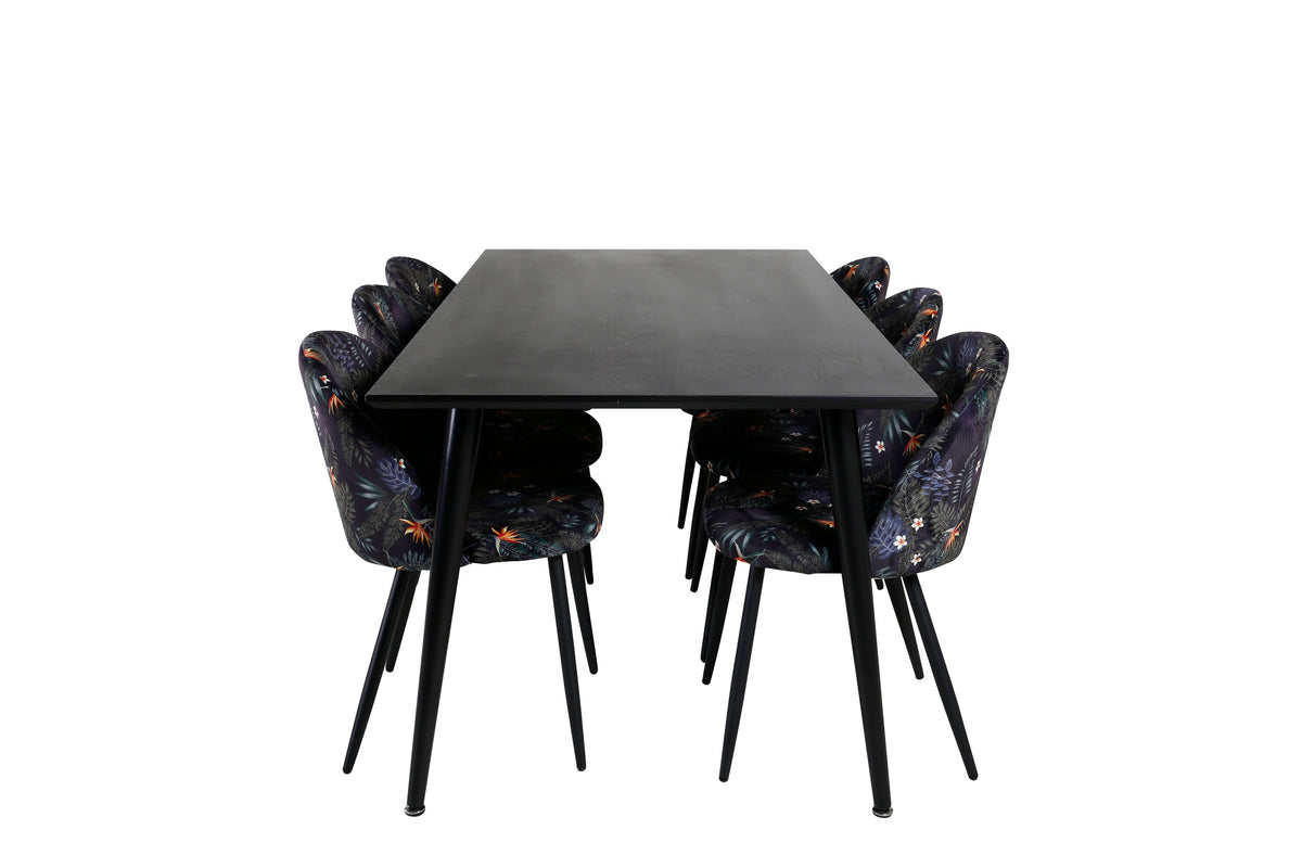 Dipp matgrupp med Velvet-stolar 180x90 cm svart faner