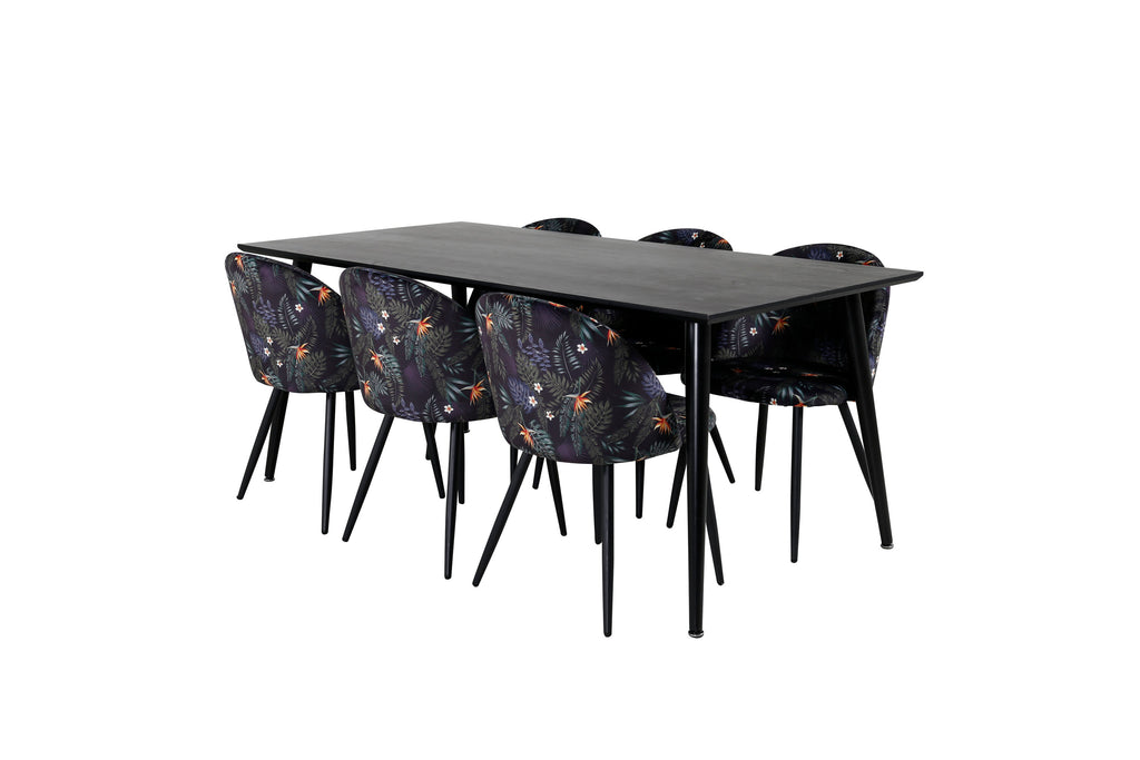 Dipp matgrupp med Velvet-stolar 180x90 cm svart faner